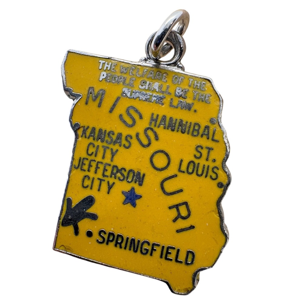 Vintage Wells Sterling Silver Missouri State Map Enamel Charm Show Me State 2g